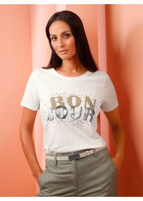 Heine Dames T-shirt met pailletten in ecru ,maat 38, Witt, 100% Katoen