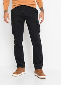 bonprix Pantalón cargo, regular fit, de algodón puro, straight, negro, 48