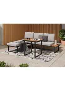 Ambia Garden Dining-Loungeset , Grau, Naturfarben, Schwarz , Holz, Metall , Akazie , vollmassiv , 152x58x67 cm , Gartenmöbel, Gartengarnituren,