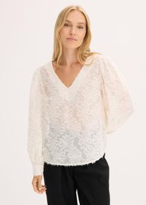 Blus med blommigt strukturm&ouml;nster - beige - storlek 36 - bonprix
