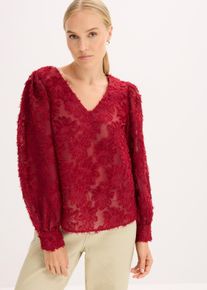 Blus med blommigt strukturm&ouml;nster - r&ouml;d - storlek 34 - bonprix