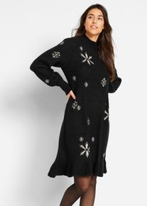 Stickad kl&auml;nning med sn&ouml;flingor - svart - storlek 56/58 (3XL) - bonprix