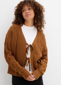 Cardigan med knytband - brun - storlek 40/42 (M) - bonprix
