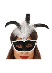 SCHWARZE SAMT AUGENMASKE MIT WEISSEN FEDERN