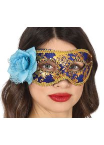 BLAUE UND GOLDENE AUGENMASKE MIT BLUME