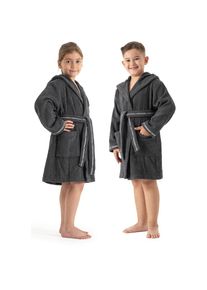 Bruno Banani , Kinderbademantel »Danny, Ideal für Zuhause, Schwimmbad oder im Urlaub«, (1 St.), mit Logostreifen, aus 100% Baumwolle , anthrazit , 116