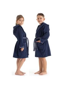 Bruno Banani , Kinderbademantel »Danny, Ideal für Zuhause, Schwimmbad oder im Urlaub«, (1 St.), mit Logostreifen, aus 100% Baumwolle , marine , 104