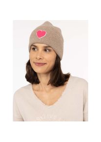 Zwillingsherz, Damen, Beanie &raquo;"Heart Patch"&laquo; Grobstrick, Herzmotiv, Wollanteil, breiter Umschlag, w&auml;rmend, taupe, taupe, Beanie von Zwillingsherz