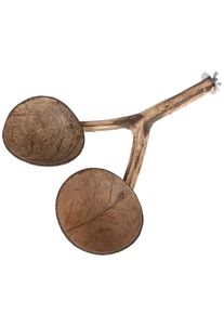 Posatoio con ciotole di gusci di cocco TIAKI, 30 x 22 x 5 cm, Accessorio per voliere