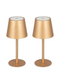 Aro Lámpara de mesa LED set de 2, acero/plástico, Ø 8,6 x 20 cm, conexión USB, control táctil, regulable, resistente al agua, dorado