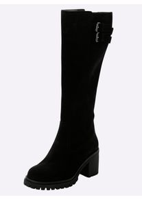 sheego Damen Weitschaftstiefel mit Zierschnallen und Blockabsatz in schwarz ,Größe 38, Witt, 100% Leder