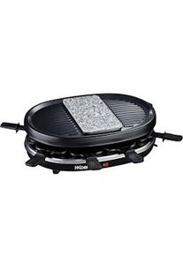 H.Koenig RP80 Raclette 8 pessoas, grelha de pedra natural, grelha, 900 W, aço inoxidável, preto, 8 panelas antiaderentes