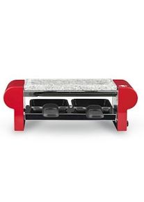 H.Koenig RP2 Raclette 2 pessoas, ferro natural de pedra, 350 W, aço inoxidável, vermelho, 2 panelas antiatratórias