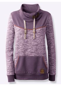 Damen Sweatshirt mit Kontrast-Details in feige-weiß-meliert ,Größe 42, Witt, 100% Baumwolle. Tasche und Kragen: 65% Polyester, 35% Baumwolle