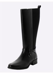 sheego Damen Weitschaftstiefel aus Leder, mit Zierband in schwarz ,Größe 37, Witt, 100% Leder