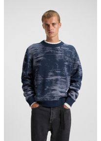 HUGO Blue Jacquardpullover »Sorbas«, Rundhalsausschnitt, relaxed fit, Baumwollmix