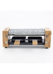 H.Koenig Raclette 2 pessoas, ferro natural de pedra, 350 W, aço inoxidável, madeira, 2 panelas não -palitos, wod2