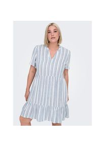 Only CARMAKOMA , Minikleid »CARTIRI-CARO S/S V-NECK LIN DRESS TLR« Sommerkleid , Coronet Blue Stripes:BRIGHT WHITE , N-Gr , 50 -N-Gr , 50 , Perfekt...