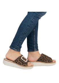 Rieker, Damen, Pantolette Sommerschuh, Strandschuh, Urlaubschuh, Hausschuh mit Klettverschluss, leo, 38, leo, Pantolette im angesagten Leo-Look