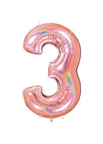 Ballon aluminium holographique numéro 3 or rose 101cm
