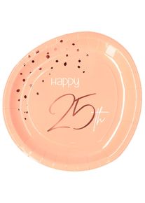 Folat 25e anniversaire 8 assiettes en papier blush élégant or rose