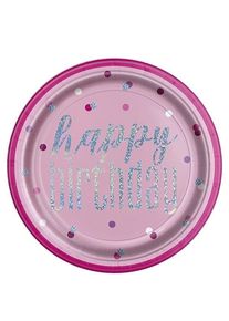 UNIQUE 8 assiettes en papier Sparkling Pink 13e anniversaire 23cm