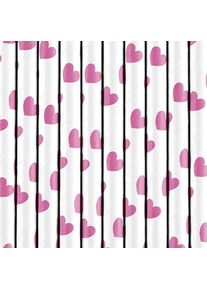 partydeco 10 pailles en papier Pink Love 19,5 cm