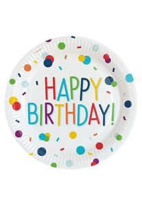 Amscan 8 assiettes anniversaire confettis 23cm