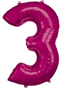 Amscan Number balloon 3 metallic pink 86cm