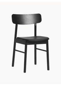 Woud Silla de madera de roble con asiento de cuero Soma Negro An 47 x Al 79 cm