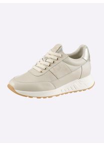 Heine Dames Sneaker in cr&egrave;me/goudkleur ,maat 41, Witt, 100% Runderleer