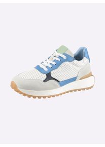 Heine Dames Sneaker in wit/blauw ,maat 36, Witt, 100% Runderleer