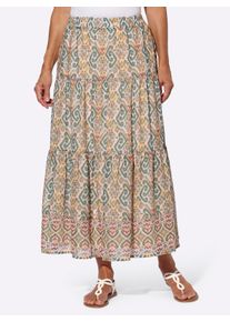 Damen Maxirock in Stufenform, bedruckt in khaki-ocker-bedruckt ,Größe 25, WITT, 100% Polyester