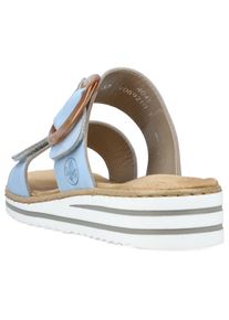 Rieker, Damen, Pantolette , Keilabsatz, Sommerschuh, Schlappen mit softer Innensohle, hellblau, 36, hellblau, Mit praktischen Klettverschl&uuml;ssen
