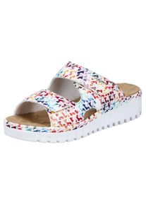 Rieker, Damen, Pantolette Sommerschuh, Schlappen, Hausschuh mit modischer Plateausohle, wei&szlig; multi, 36, wei&szlig; multi, Sommerliche Pantolette mit zwei 