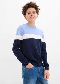 Fijngebreide trui van katoen - blauw - maat 152/158 - 100% katoen - bonprix