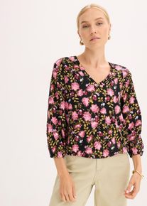 Chiffon-Bluse mit Raffung am Saum, schwarz, Größe 48, bonprix