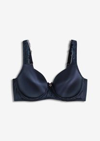Schalen-BH mit gepolsterten Trägern und glänzendem Material, blau, Größe 105C, bonprix