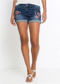 Jeans-Shorts Mid Waist Stickerei, blau, Gr&ouml;&szlig;e 50, mit Baumwolle, bonprix