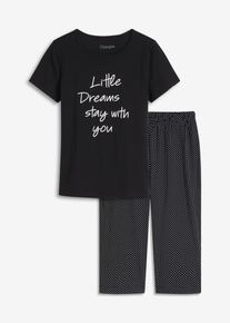 Capri Pyjama aus reiner Bio-Baumwolle, schwarz, Gr&ouml;&szlig;e 48/50 (XL), 100% Baumwolle, bonprix
