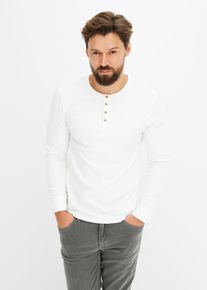 Langarm-Henleyshirt aus reiner Baumwolle, weiß, Größe 52/54 (L), 100% Baumwolle, bonprix