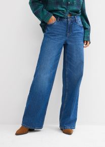Wide-Leg-Jeans Mid Waist, blau, Gr&ouml;&szlig;e 36, mit Baumwolle, bonprix