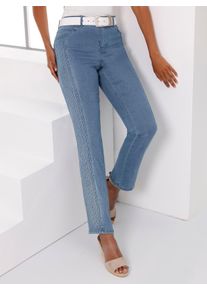 CREATION L PREMIUM Dames Stretchjeans met biezen opzij in blue-bleached ,maat 36, Witt, 56% Katoen, 19% Polyester, 14% Lyocell, 10% Viscose, 1% Elastan