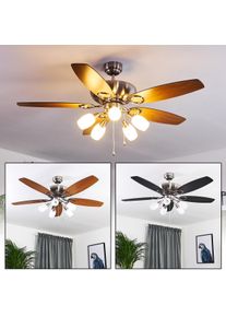 hofstein Irving Deckenventilator Chrom, Grau, Holz hell, 5-flammig