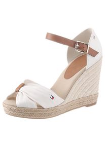 Tommy Hilfiger , High-Heel-Sandalette »BASIC OPENED TOE HIGH WEDGE«, Sommerschuh, Sandale, Keilabsatz, mit dezenter Flagstickerei , creme , 42 , 42...