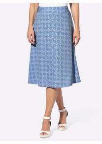 Damen Schlupfrock in ausgestellter Form in mittelblau-ecru-bedruckt ,Größe 38, WITT, 100% Polyester