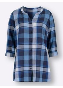 Dames Lange blouse met geweven ruitpatroon in koningsblauw/nachtblauw geruit ,maat 38, WITT, 100% Katoen