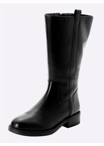 sheego Damen Weitschaftstiefel mit Zierlaschen in schwarz ,Größe 40, Witt, 100% Leder