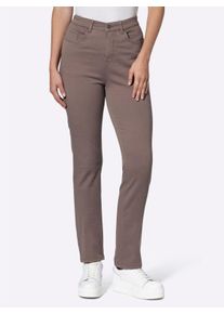Dames Jeans met comfortband in donkertaupe ,maat 40, WITT, 97% Katoen, 3% Elastan