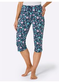 feel good Dames Strandbroek in marine bedrukt + wit bedrukt ,maat 36/38, Witt, 100% Katoen